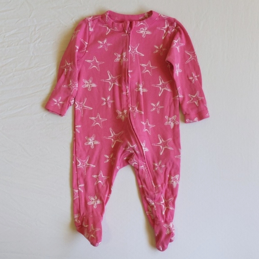 old navy pink starfish cotton zipper footie sleeper pajamas 3-6 months baby girl